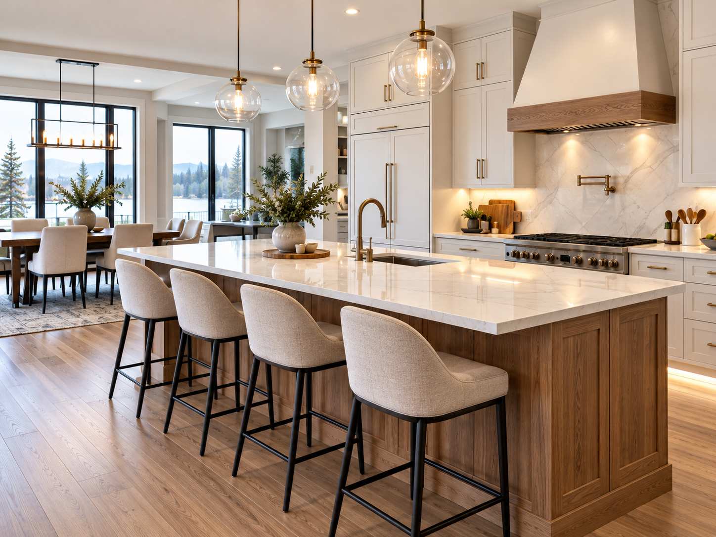 Modern kitchen renovation interior with quartz island