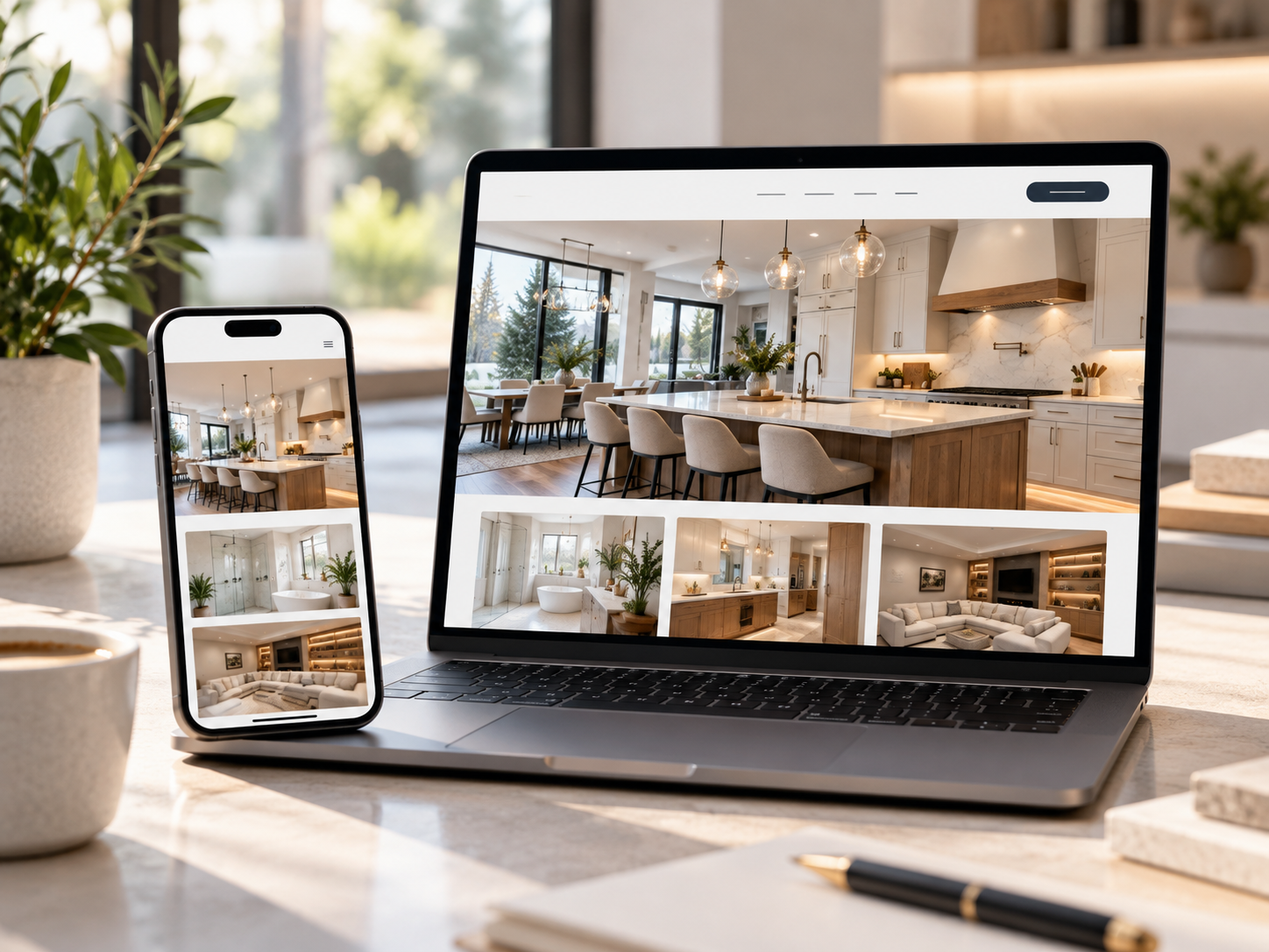 Renovation website displayed on phone and laptop